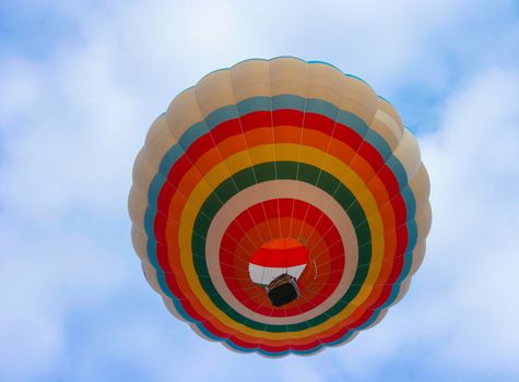 Hot air balloon in the sky. View from below.