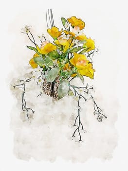 Illustration of watercolor yellow flower.