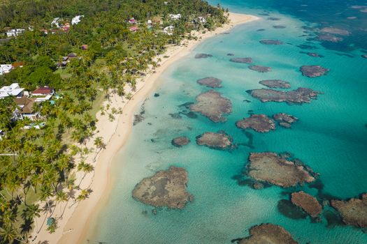 Aerial view of tropical beach.Samana peninsula,Bahia Principe beach,Dominican Republic.