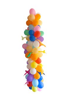 Stack of colored balloons, isolated on a white background.