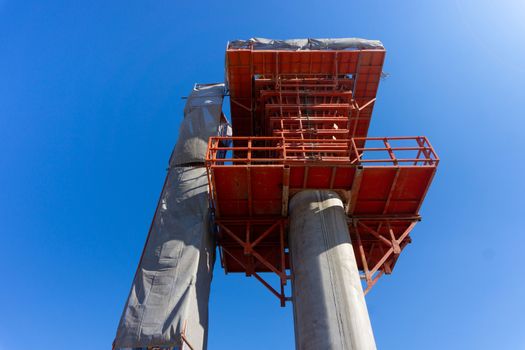 Concrete cement pillar construction of skytrain a mass rail transit line in Thailand.