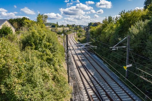 Railway line in the city of Virton in the province of Luxembourg in Belgium