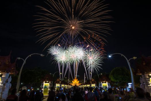 Colorful Rainbow Fireworks in the New Year 2018 Events at Royal Flora Ratchaphruek, Chiang Mai, Thailand
