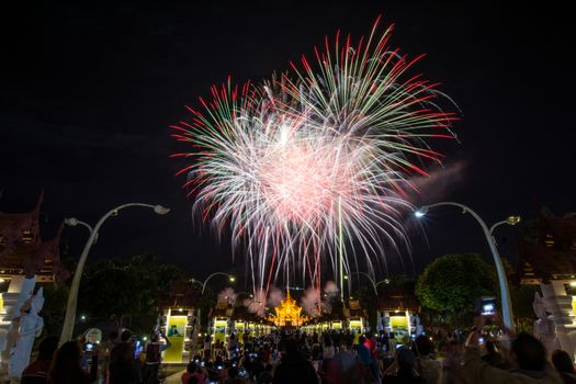 Colorful Rainbow Fireworks in the New Year 2018 Events at Royal Flora Ratchaphruek, Chiang Mai, Thailand
