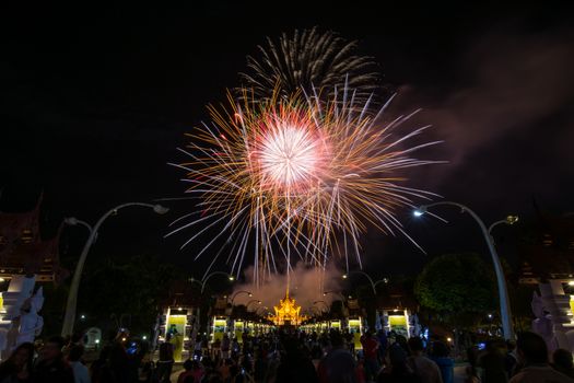 Colorful Rainbow Fireworks in the New Year 2018 Events at Royal Flora Ratchaphruek, Chiang Mai, Thailand
