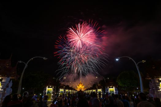 Colorful Rainbow Fireworks in the New Year 2018 Events at Royal Flora Ratchaphruek, Chiang Mai, Thailand
