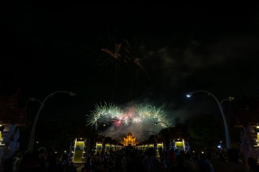 Colorful Rainbow Fireworks in the New Year 2018 Events at Royal Flora Ratchaphruek, Chiang Mai, Thailand
