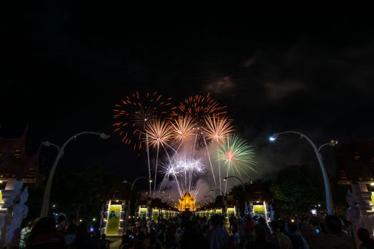 Colorful Rainbow Fireworks in the New Year 2018 Events at Royal Flora Ratchaphruek, Chiang Mai, Thailand
