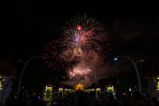Colorful Rainbow Fireworks in the New Year 2018 Events at Royal Flora Ratchaphruek, Chiang Mai, Thailand
