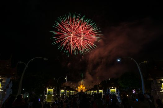 Colorful Rainbow Fireworks in the New Year 2018 Events at Royal Flora Ratchaphruek, Chiang Mai, Thailand
