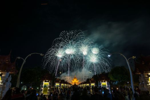 Colorful Rainbow Fireworks in the New Year 2018 Events at Royal Flora Ratchaphruek, Chiang Mai, Thailand
