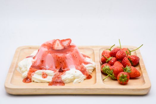 Italian dessert Pana Cotta with strawberries