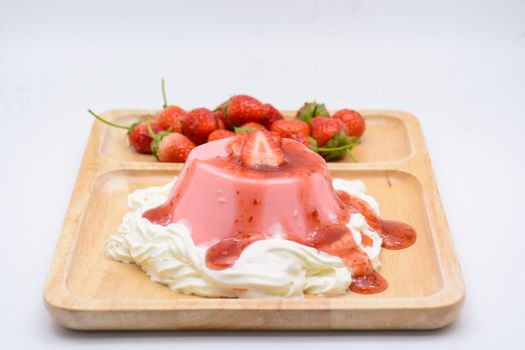 Italian dessert Pana Cotta with strawberries