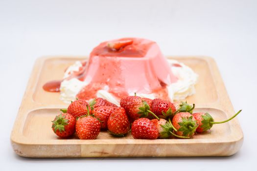 Italian dessert Pana Cotta with strawberries