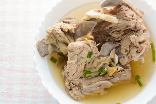 Slow Cooker Pork Bone Broth, it's simmered for many hours to extract as much nutrients from it. The long cooking time breaks down bone to release vitamins, collagen, nutrients are good for us.