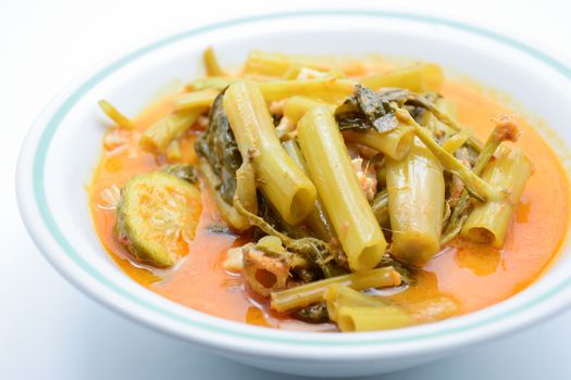 Red Curry with Pork Belly and Water Spinach (Gang Tay Po), a coconut milk curry with sweet, sour and mellow flavor. And smell good from kaffir lime. Eat with hot steamed rice is so delicious.