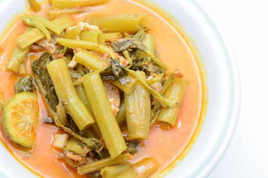 Red Curry with Pork Belly and Water Spinach (Gang Tay Po), a coconut milk curry with sweet, sour and mellow flavor. And smell good from kaffir lime. Eat with hot steamed rice is so delicious.