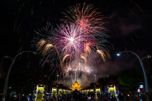 Colorful Rainbow Fireworks in the New Year 2018 Events at Royal Flora Ratchaphruek, Chiang Mai, Thailand
