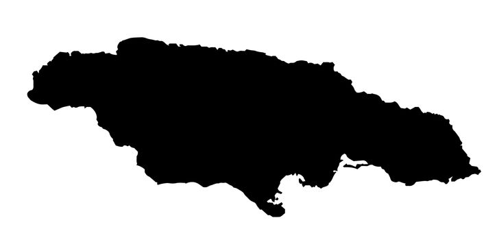 Jamaica island in the Caribbean in black outline silhouette on a white background