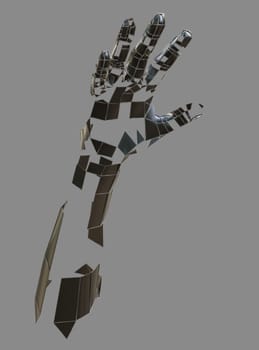 Abstract robot hand. Metal hand on grey background. 3D illustration