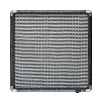 An Isolated Electric Guitar Amplifier Or Speaker On A White Background