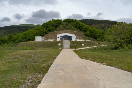 Kazanlak, Bulgaria - May 7, 2019: Thracian tomb Shushmanets. The temple in the Shushmanets mound in Valley of Thracian Rulers around Kazanlak (UNESCO).