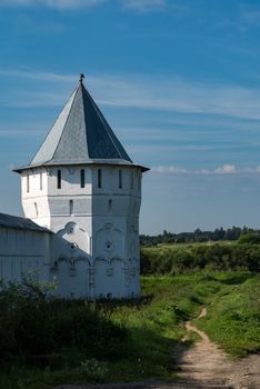 Mill tower and fortress wall in Spaso-Prilutsky Monastery, Vologda, Russia