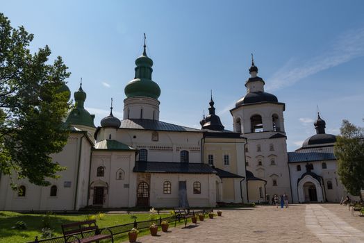 Kirilov, Russia - July 27, 2019:   Assumption Cathedral and other temples of the Kirillo-Belozersky Monastery, Vologda Region, Russia