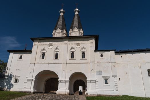 Church of the Epiphany and entrance gate to  Ferapontov Belozersky monastery. World Heritage. Vologda Region. Russia