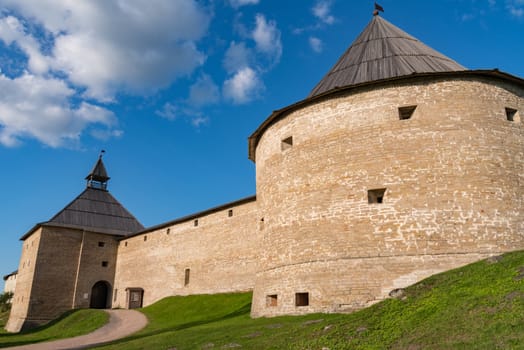 Gate Tower and Klimentovskaya Tower of the Old Medieval Old Ladoga Fortress in Russia