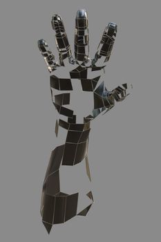 Abstract robot hand. Metal hand on grey background. 3D illustration