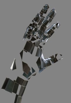 Abstract robot hand. Metal hand on grey background. 3D illustration