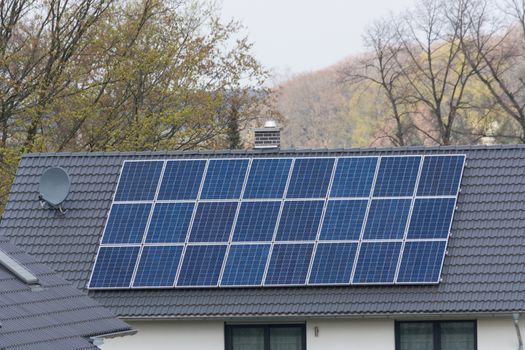 Close up of a row of photovoltaic solar panels