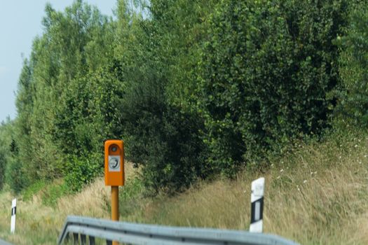 Emergency call, emergency telephone booth or pillar on the German highway
