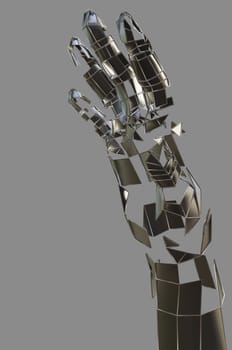 Abstract robot hand. Metal hand on grey background. 3D illustration