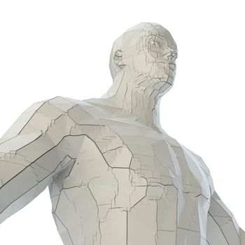 Abstract muscular robot or bodybuilder of white color with cracks in the body. 3D illustration. Isolated on white background