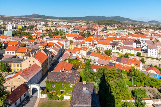Aerial view of Litomerice from cathedral bell tower on sunny summer day, Czech Republic.