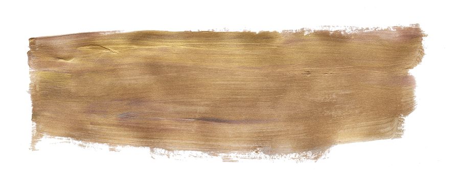 Dirty golden paint brush stroke isolated on white background. Abstract gold glittering texture illustration.