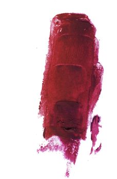 Red wine lipstick smear isolated on white background. Creamy texture makeup smudge illustration, brush stroke. For card, banner, poster design.