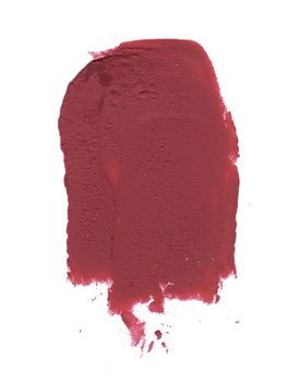 Red matte lipstick smear isolated on white background. Creamy texture makeup smudge illustration, brush stroke. For card, banner, poster design.