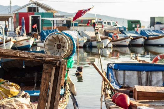 a shoot from a fisherman bay - there is some wooden boxes. photo has taken from izmir/turkey.