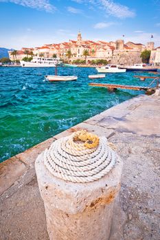 Historic town of Korcula vertical view, island in archipelago of southern Croatia