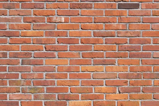 Bricks in an orange-red color in a half-brick regulation in an old building in the Netherlands
