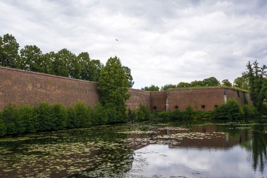 Spandau Citadel wall view from the water. Berlin, Germany