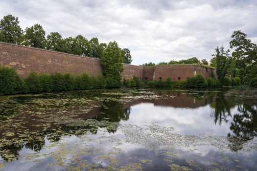 Spandau Citadel wall view from the water. Berlin, Germany