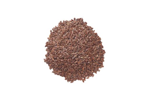 A bunch of flax seeds isolated on white background. Stock photo of healty diet ingredients. Concept of vegan and vegetarian healty food.