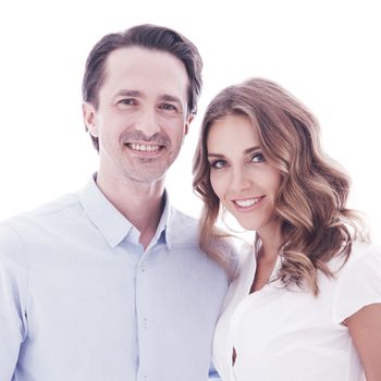 Portrait of happy smiling couple isolated on white background