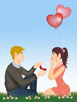 illustration of happy man with engagement ring