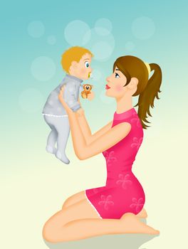 illustration of mommy with baby