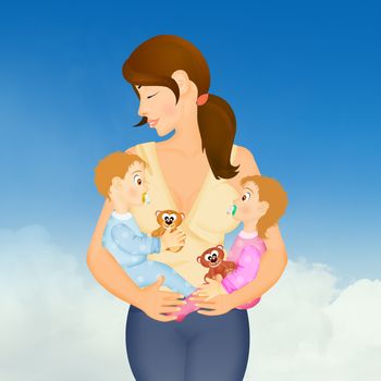 illustration of mom with twins